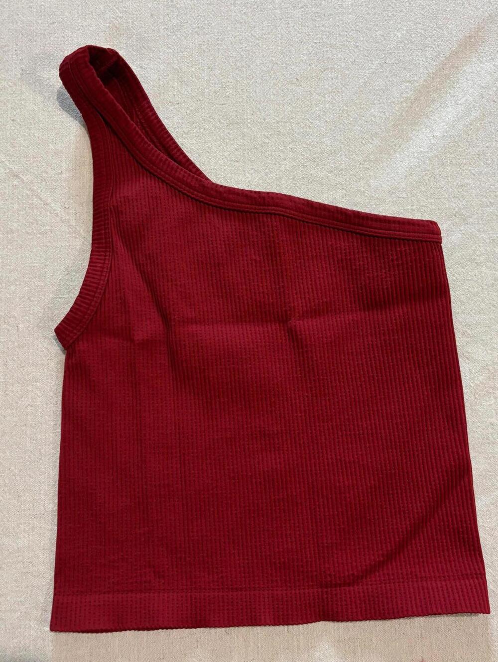 Nikibiki Red Ribbed One Shoulder Tank
